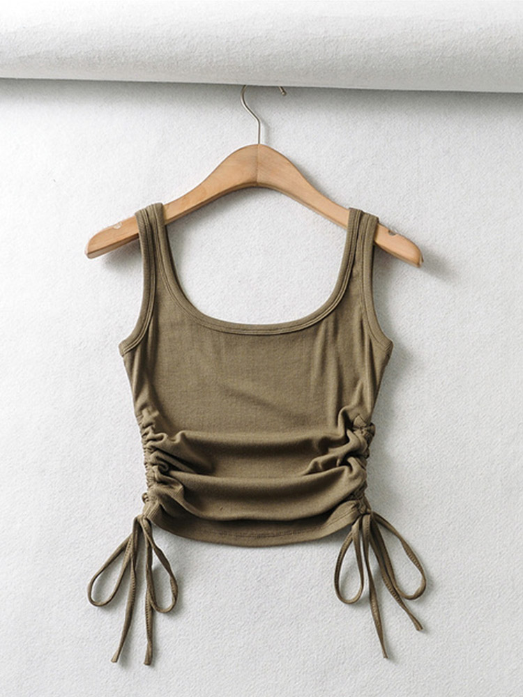 Fronceuse décontractée pour filles, couleur unie, proximité à deux côtés, glaçure Wstring, sexy, camisole précieuse, nouveauté