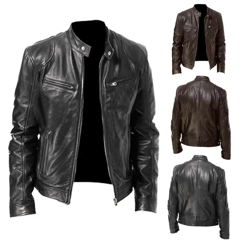 2025 outono/inverno nova moda couro do plutônio jaqueta casual masculina atacado amazon estilo europeu casaco de couro da motocicleta