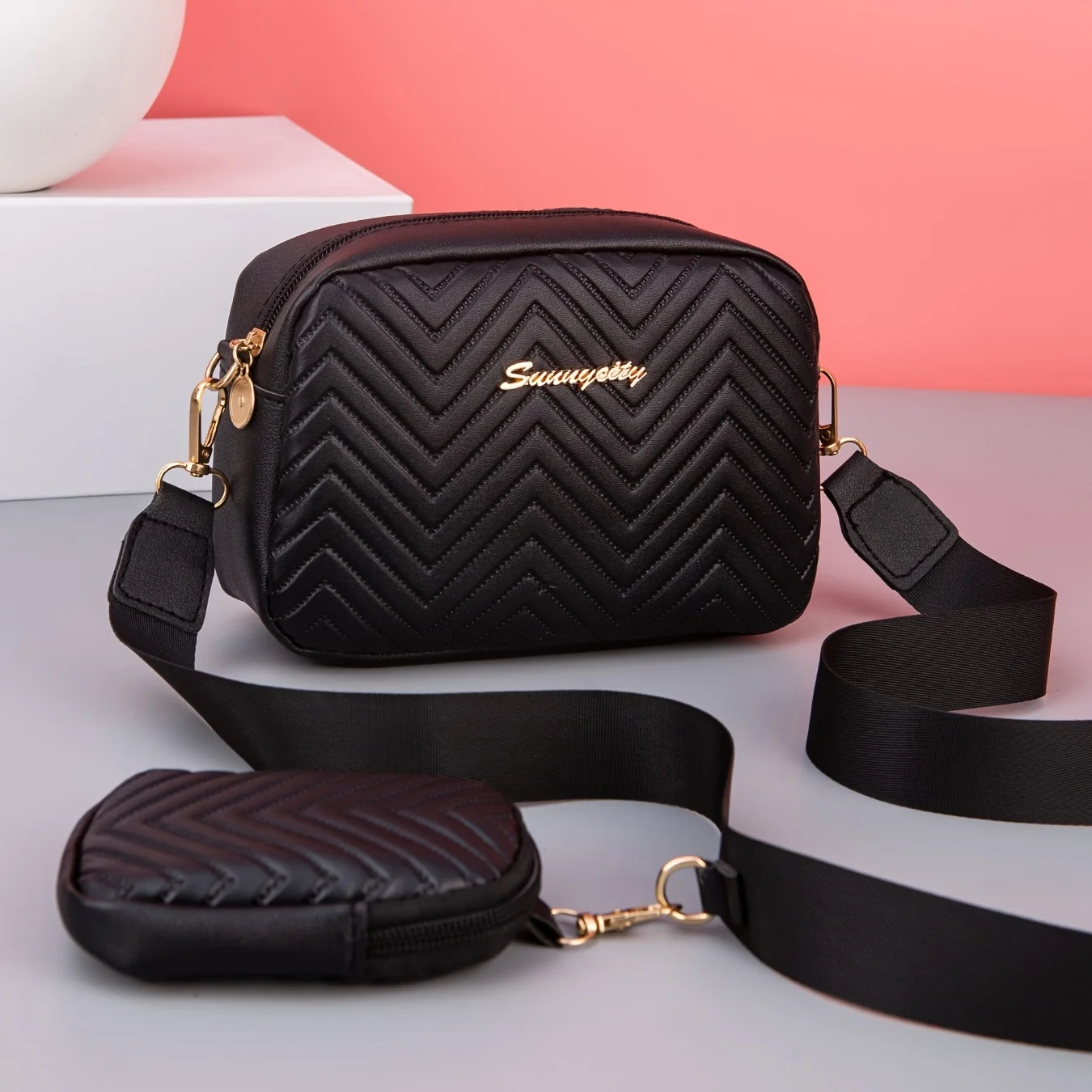 Modna, modna, prosta, luksusowa, jednokolorowa, wytłoczona falowa dekoracja z cekinami, damska torba crossbody