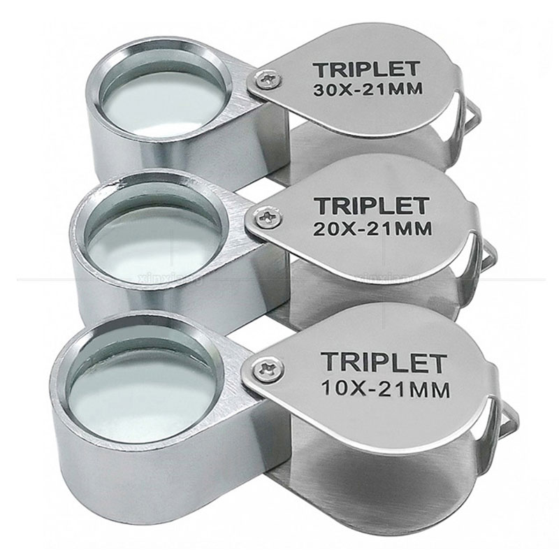 10X-30X Metal Magnifying Glass Jewelers Eye Tool Jewellery Folding Loupe Glass Lens Magnifying Triplet Glass Jewelry Diamond