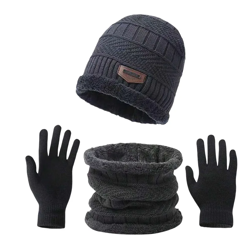 Gorro, bufanda, guantes, conjunto de tres piezas para hombre, gorro grueso y cálido de invierno, gorro con protección para los oídos cómodo y resistente al frío