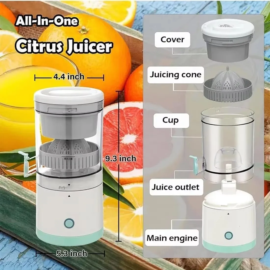 Estrattore di frutta completamente automatico Spremiagrumi domestico Macchina per succhi portatile Separazione dei residui Tazza per spremiagrumi a spirale bidirezionale