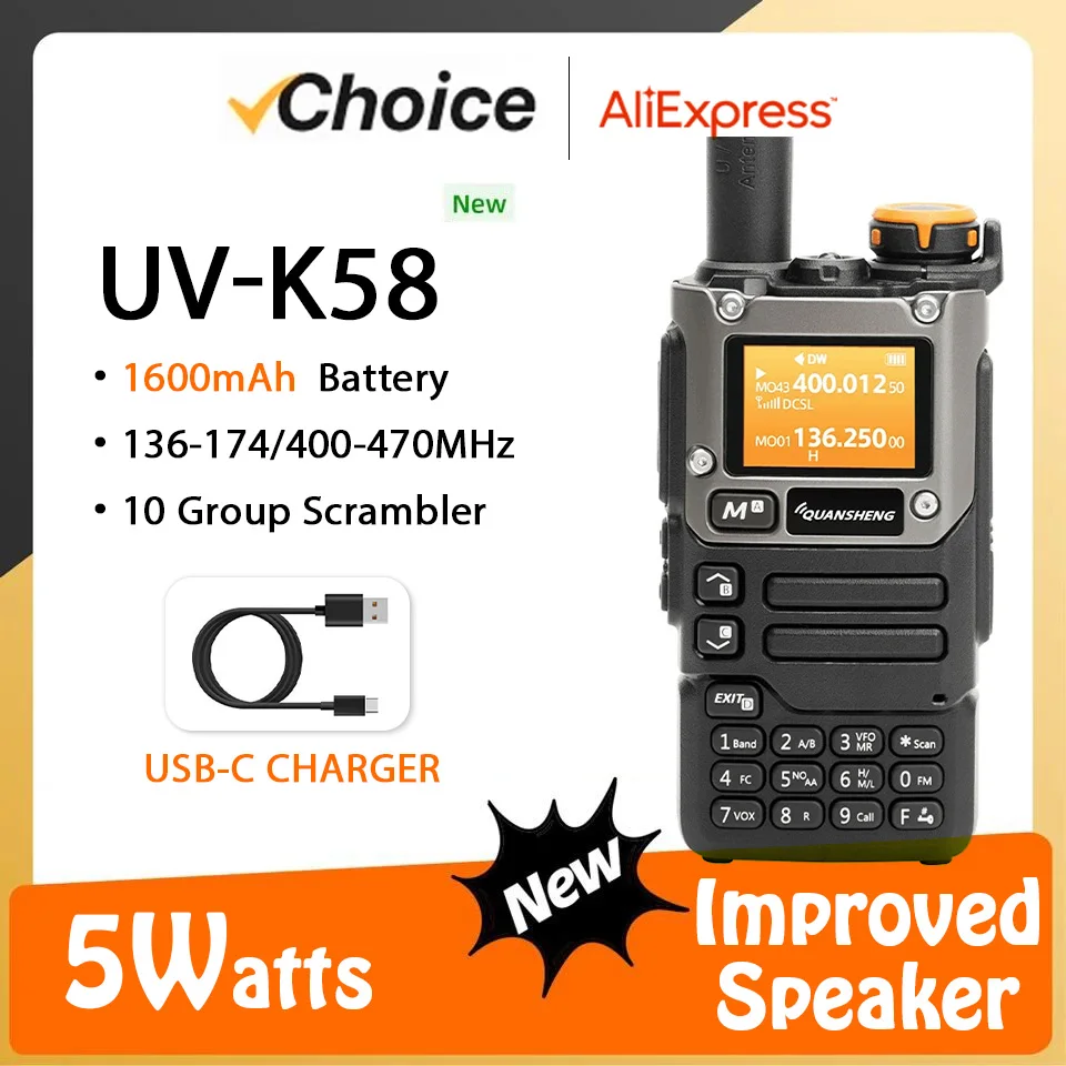 Quansheng UV-K58 5W Walkie Talkie UV-K6 UV-K5(8) Radiotelefon dwukierunkowy USB-C Direct Charge Multi-band AM/FM UHF VHF DTMF UV-K5 Upgrade