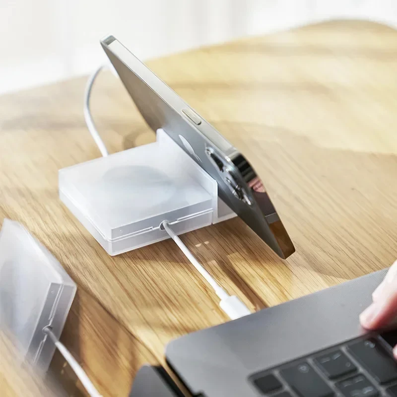 ที่เก็บสายเคเบิลแบบพกพา โปร่งใส จัดระเบียบสายไฟ ที่ม้วนเก็บสาย USB ที่ยึดโทรศัพท์แบบยืดหดได้ ที่เก็บสายชาร์จ ป้องกันสายไฟ