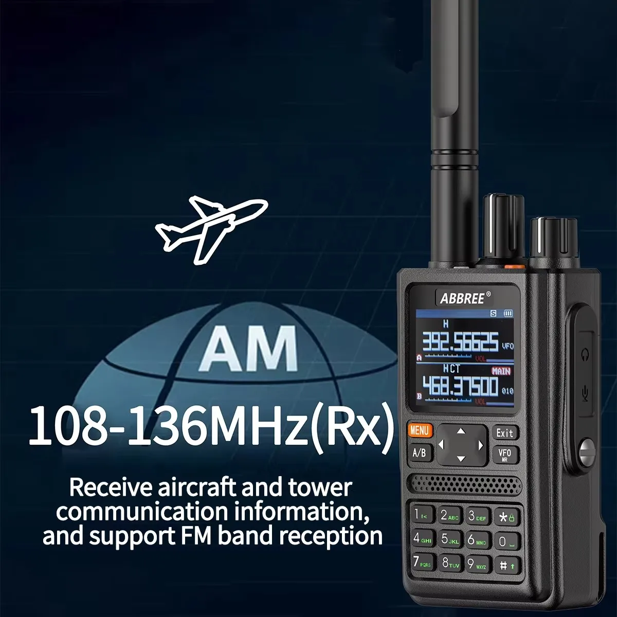 Neues ABBREE AR-F8 GPS Walkie Talkie Multi Band Wireless Kopierfrequenz AF FM 128-Kanal-Airband Vollband VOX Ham Two Way Radio
