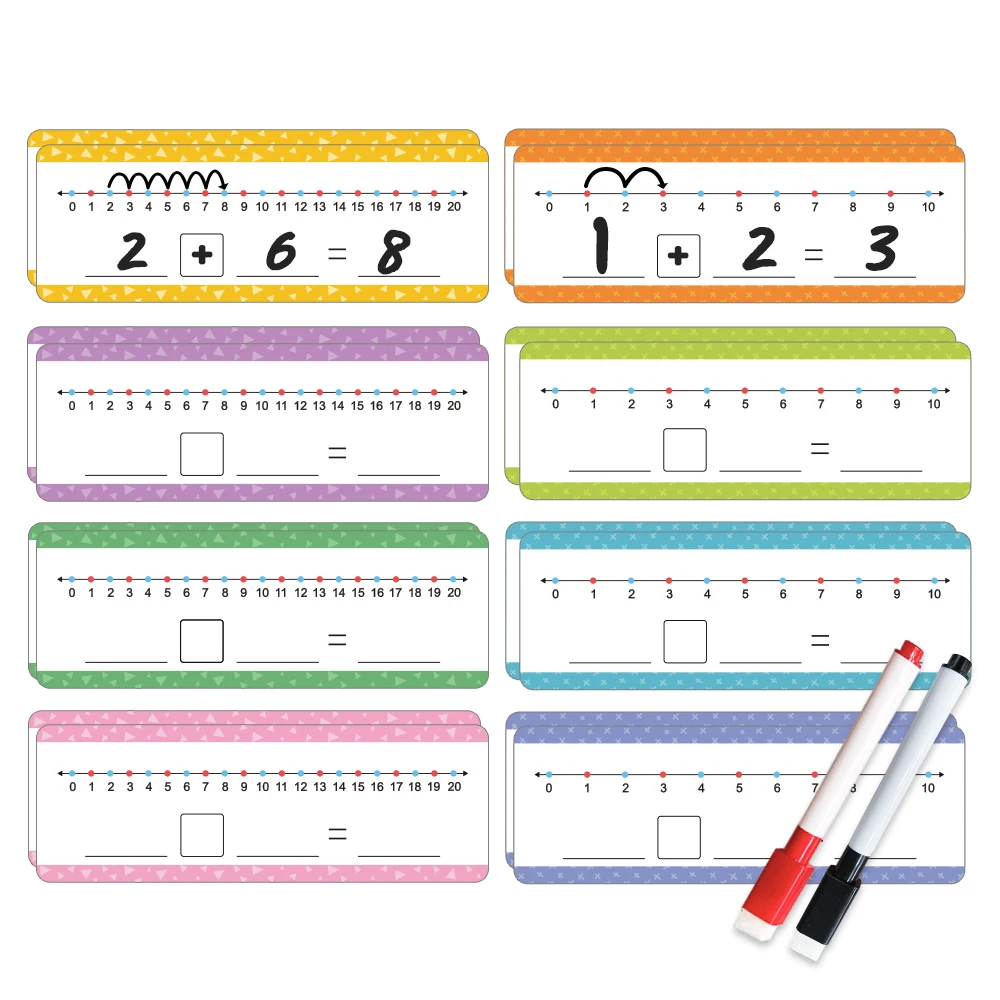 Addition & Subtraction Number Line Dry Erase Cards Math Manipulatives Board for Kids Students Classroom Home Write and Wipe