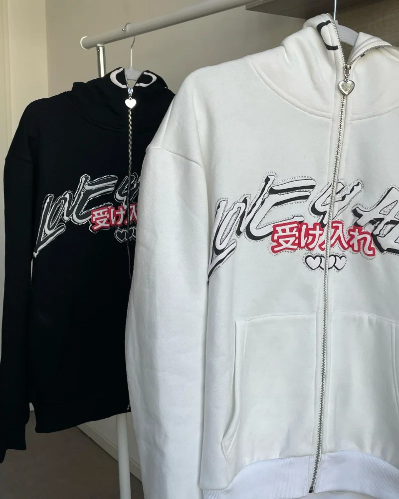 INS Y2K 지퍼 업 까마귀 카와이 하라주쿠 인쇄 streetwear 남성 여성 의류 대형 까마귀 스웨터 패션 캐주얼상의