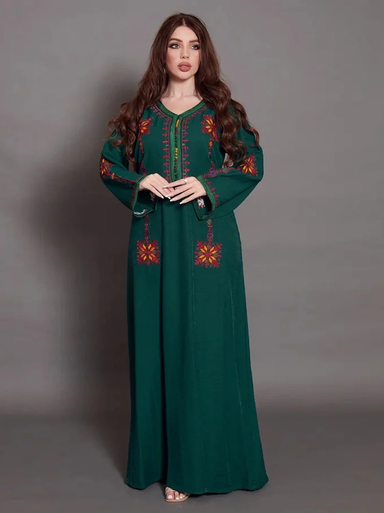 Vestido musulmán bordado elegante para mujer Jalabiya Abaya Ramadán Vestidos largos Abayas mujer bata tipo kimono caftán marroquí Vestidos