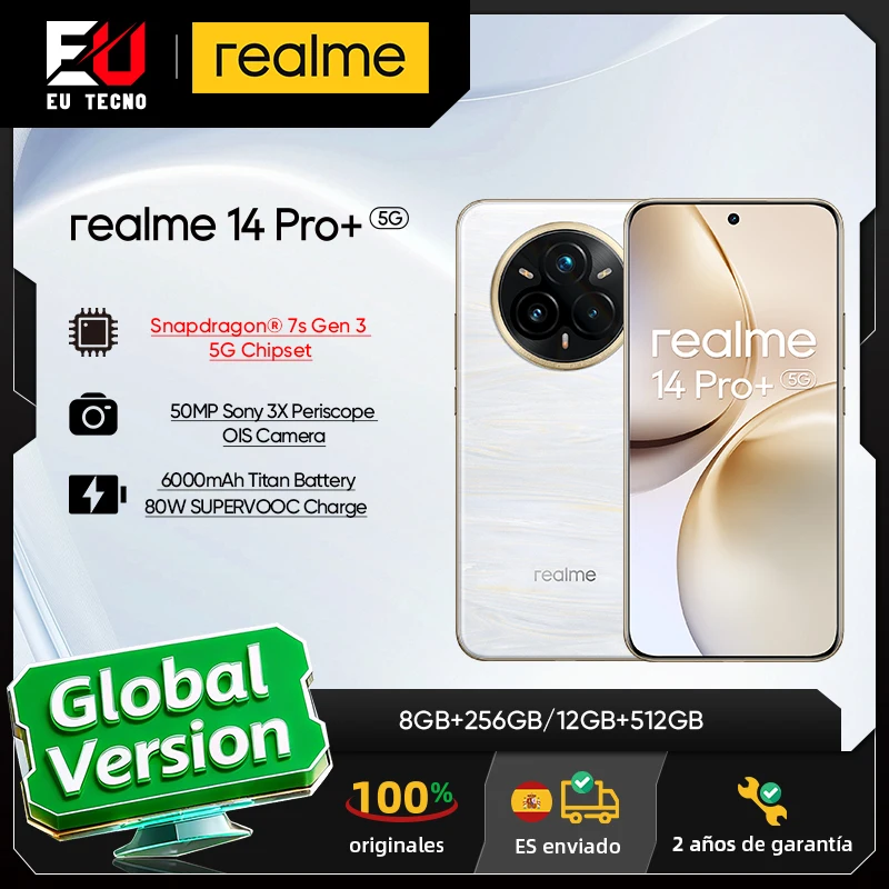 Versione globale realme 14 Pro+ 5G Smartphone Sony 3X Periscope OIS Fotocamera Snapdragon7s Gen 3 80W SUPERVOOC Carica IP69