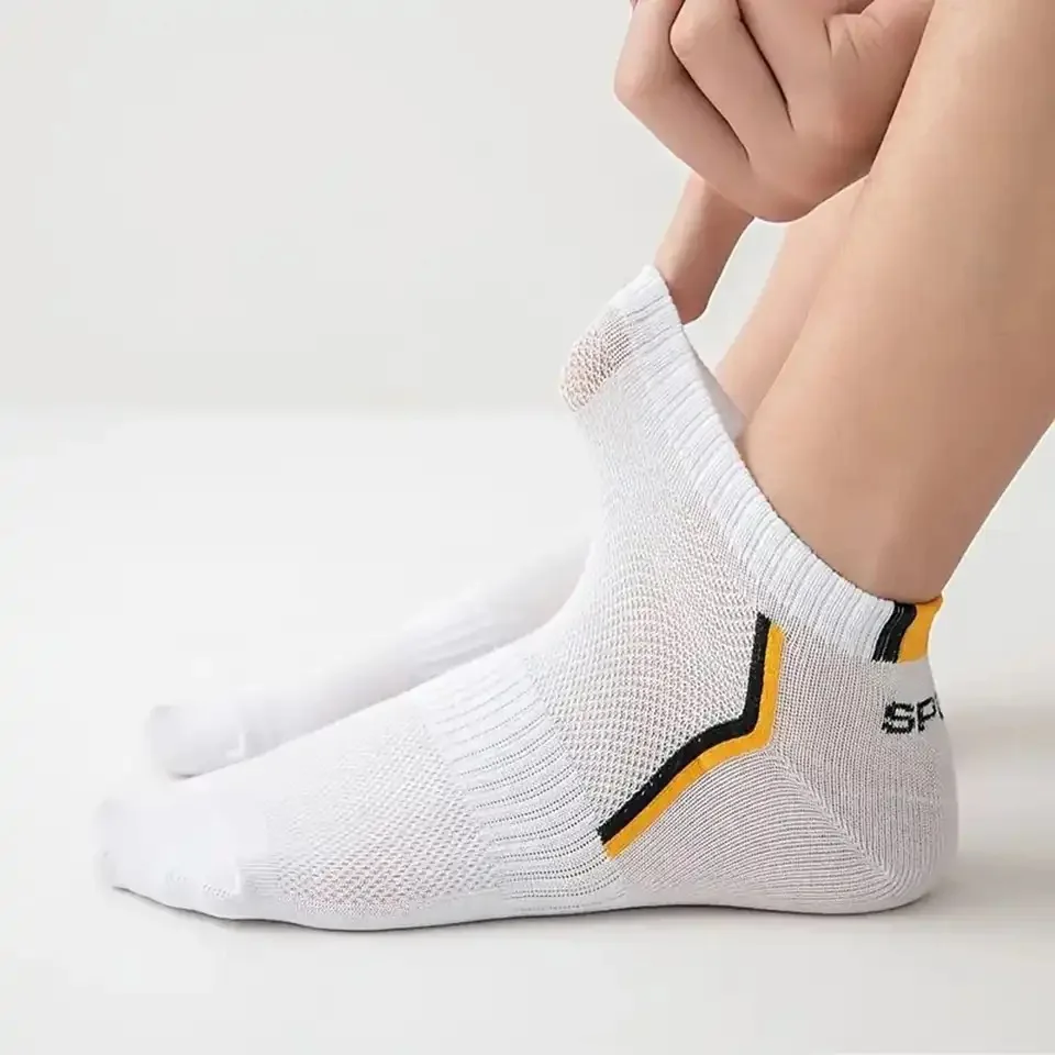 5 par/pack "Sports" calcetines de verano para hombre, calcetines náuticos personalizados, absorción transpirable, calcetines para estudiantes jóvenes, colores mezclados
