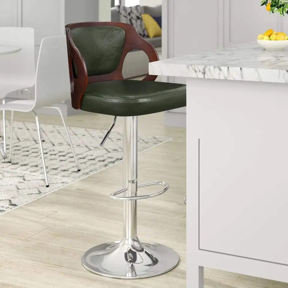 Bar Stools Walnut Bentwood Adjustable Height Leather Modern Barstools with Back Vinyl Seat Extremely Comfy Bar Stool 1 Piece