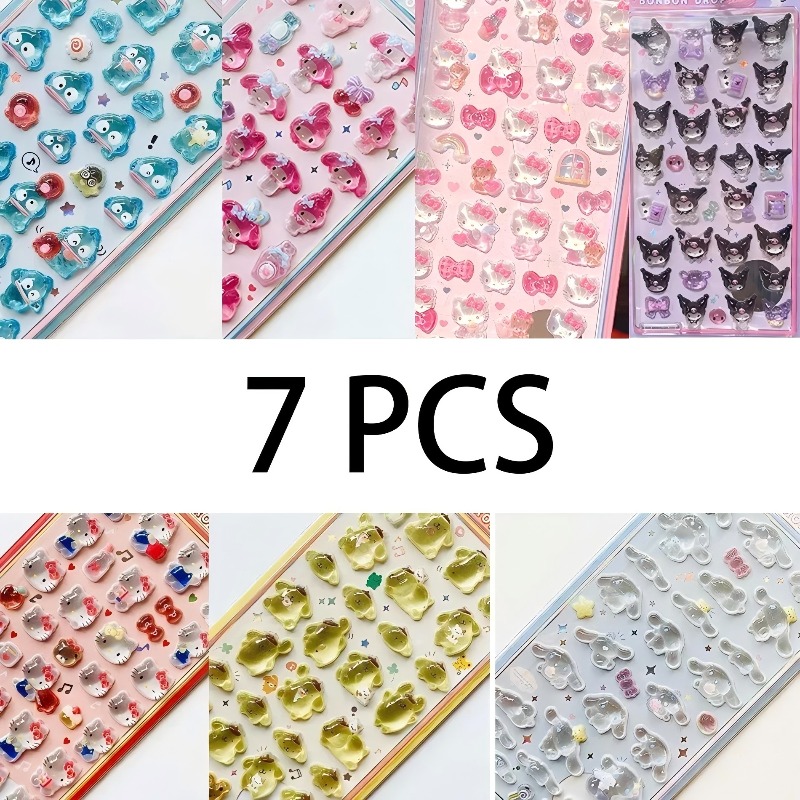 Lindo Anime Hellokitty Kuromi Cinnamoroll 3D Sanrio pegatinas transparente gelatina cristal pegatina decorativa funda de teléfono DIY juguete para niños
