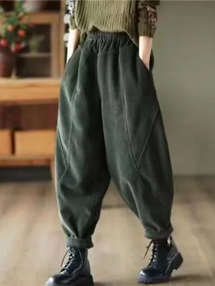 Pantalones bombachos holgados de pana para otoño e invierno, Pantalones gruesos informales elásticos de cintura alta, Pantalones coreanos elegantes hasta el tobillo para correr