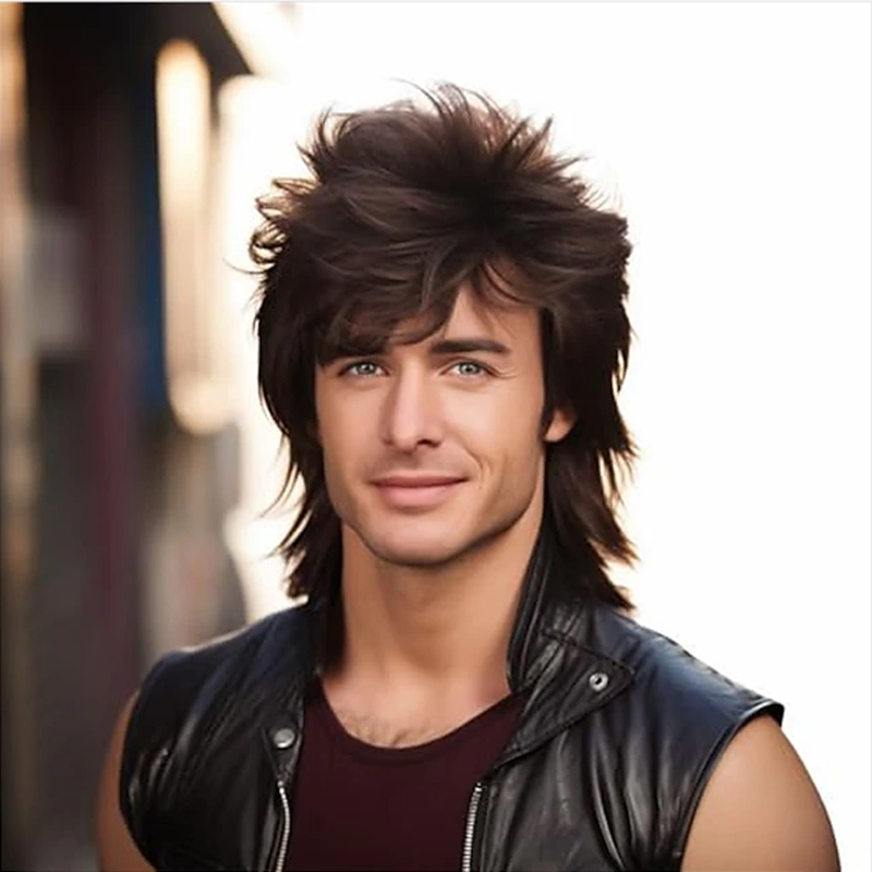 Hairjoy peruca de tainha de cabelo sintético adulto engraçado perucas para homens pop rock peruca joe sujeira peruca para 70s 80s peruca marrom perucas sintéticas