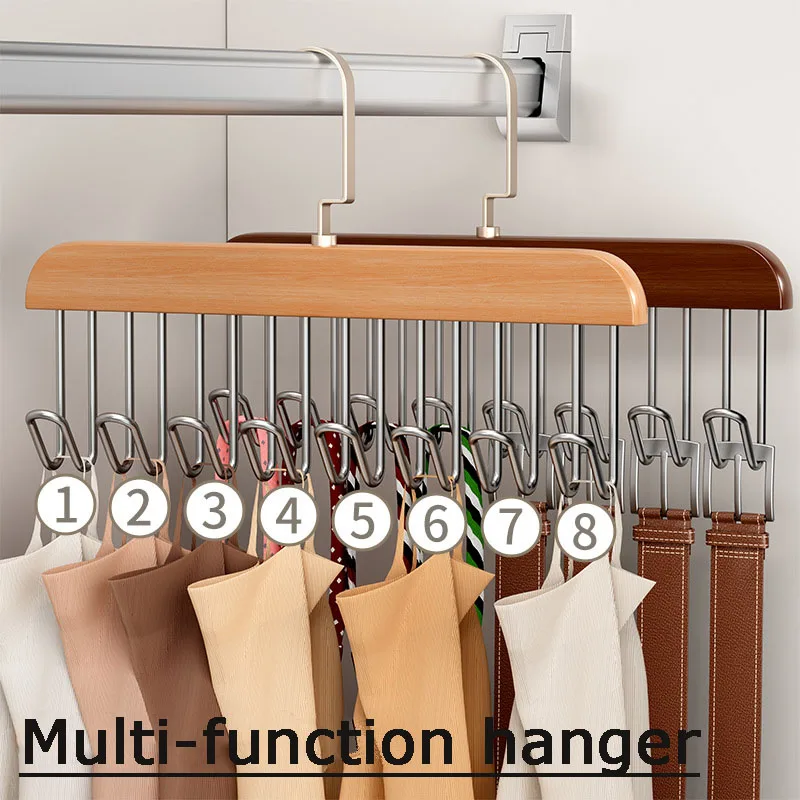 ฉันรู้ 8 ตะขอไม้แขวนเสื้อคุณภาพสูง Strong ไม้แขวนเสื้อกันลื่น Multi-Function ในครัวเรือนโดยใช้หมวกแขวนเข็มขัดแขวน