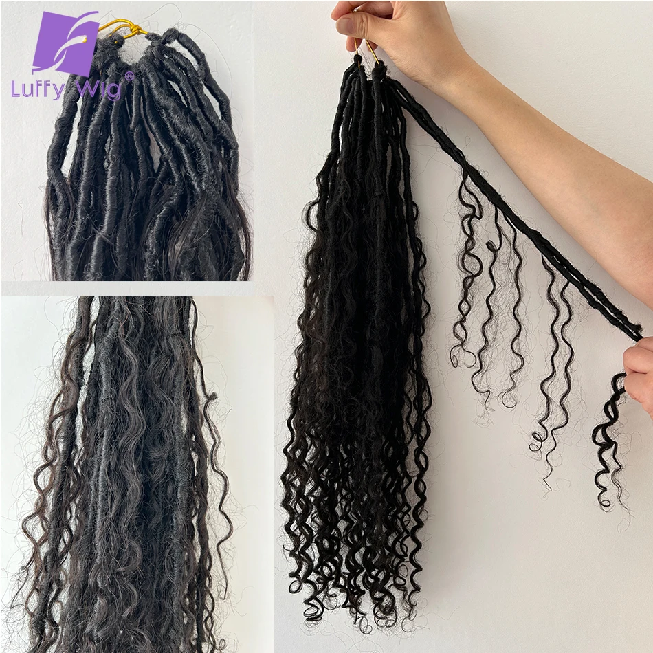Boho Crochet tranças com encaracolado termina, Pré-loop com extensões de cabelo humano, Deusa Box, tranças sem nós, macio