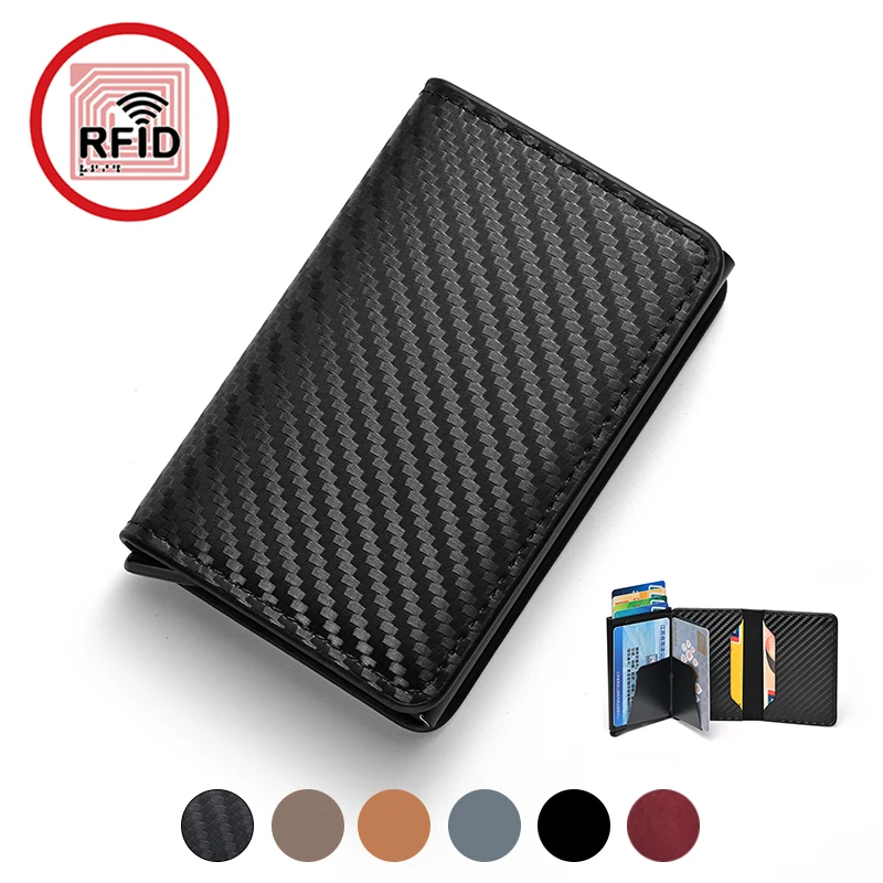 RFID Blocking Anti-Theft Card Holder - Automatic Pop-Up Carbon Fiber Wallet for Men, Black ID/Credit Card Case with Secure Purse