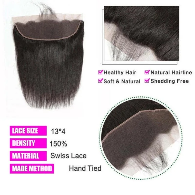 13x4 HD transparente encaje Frontal 100% cabello humano nudos blanqueados prearrancados línea de cabello Natural con pelo de bebé 4x4 Cierre de encaje