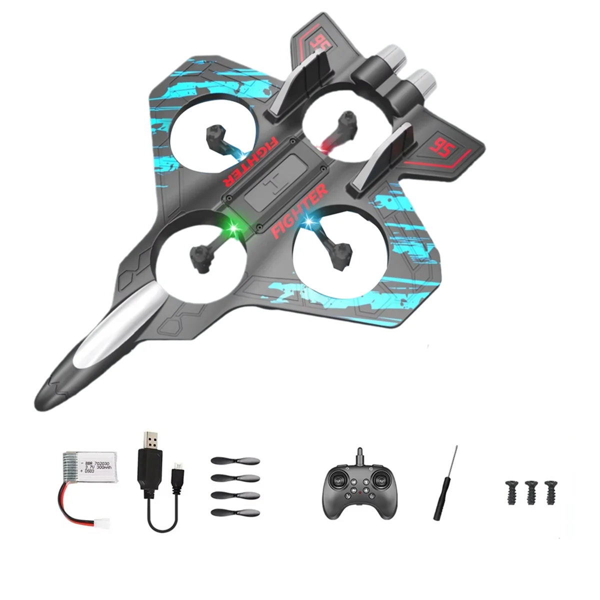 BAAU RC Avião 2.4G Aeronave de Controle Remoto Seis Espuma EPP com LED Interior e Exterior Brinquedo Voador Simples Presente para Crianças Azul