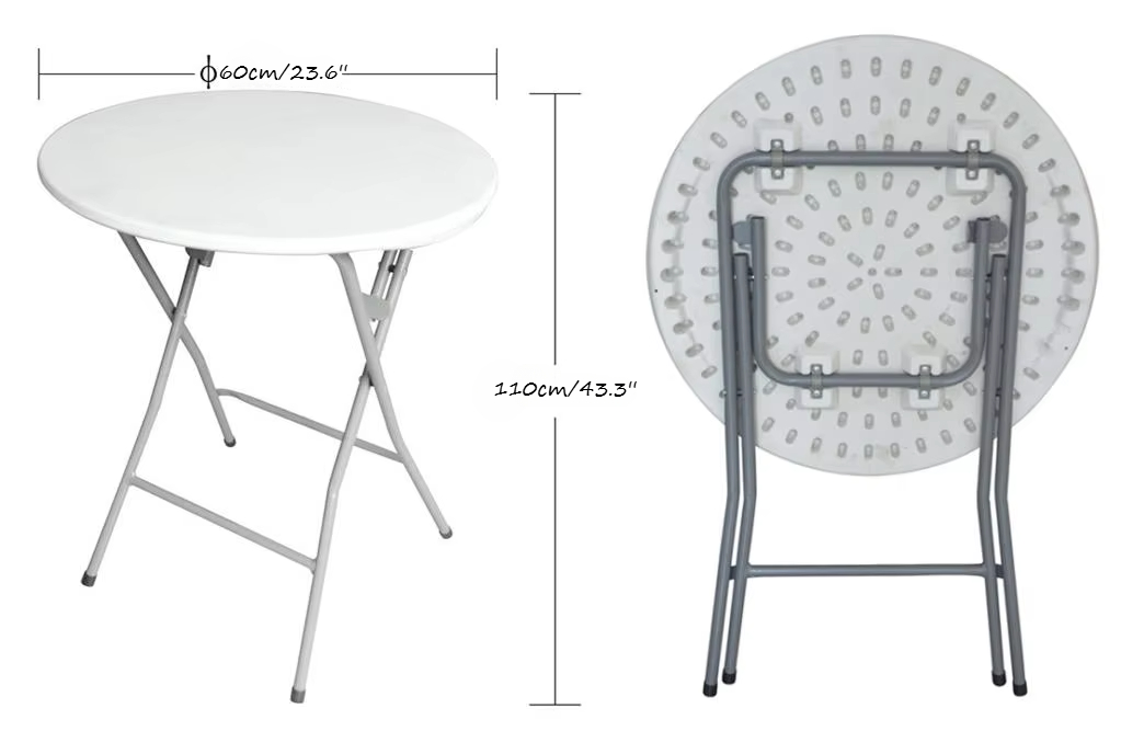 Faltbare, tragbare, Durchmesser 60/80 cm, weiße, hohe, runde Cocktail-Kunststofftische für Bar, Party, Outdoor