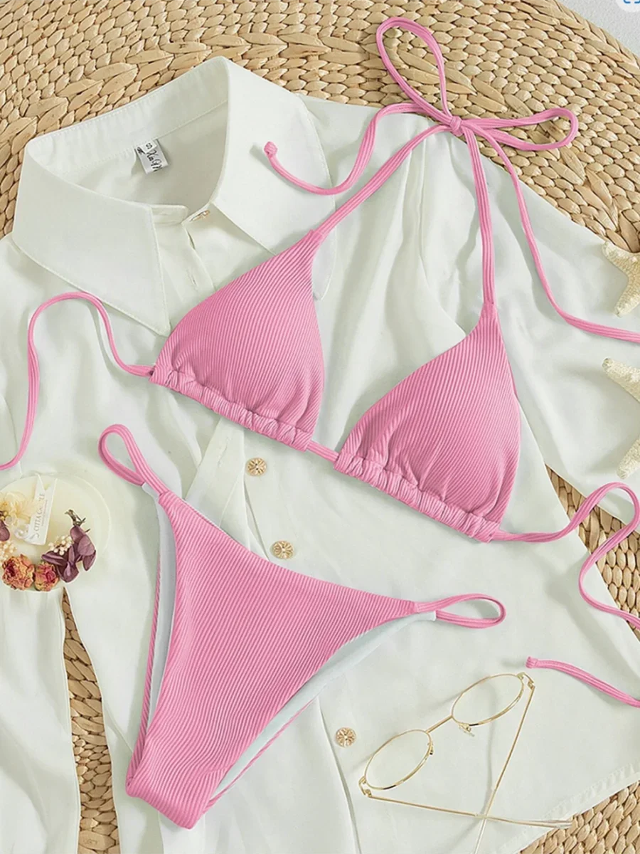 String Bikinis 2024 Femmes Sexy Triangle Maillot De Bain Solide Blanc Maillots De Bain Femme Rembourré Baigneurs Maillot De Bain Maillots De Bain