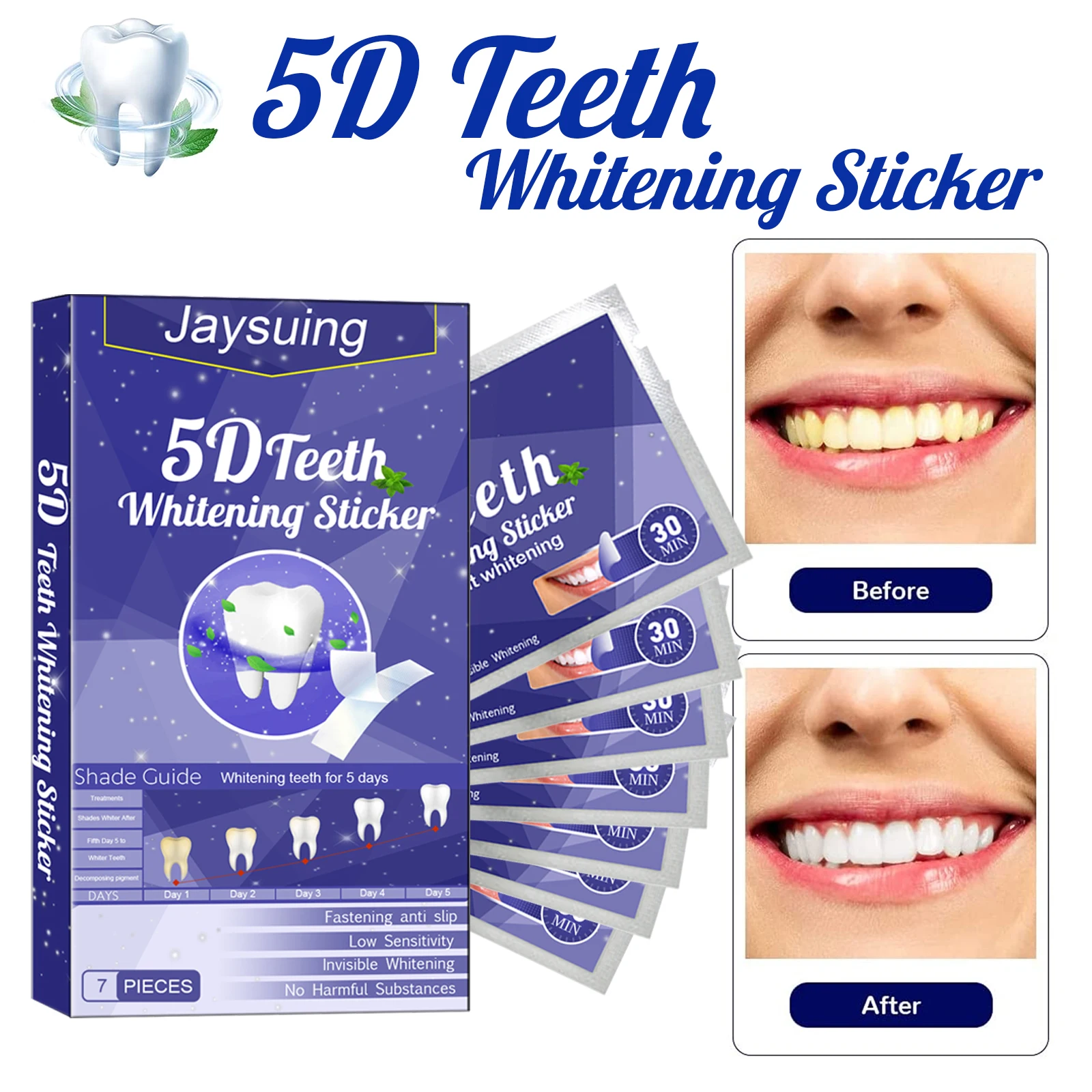 Strisce sbiancanti per denti 5D Gel Rimuovi macchie di placca Pulizia Igiene orale Sbiancamento Strumenti dentali Alito fresco Illumina la cura dei denti