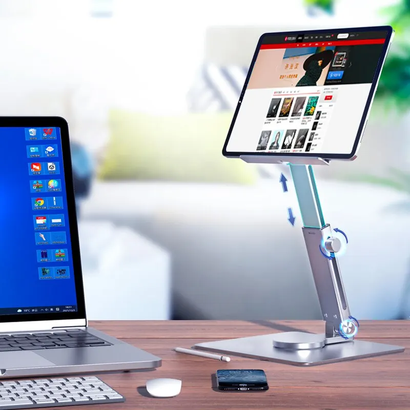 Support de tablette en aluminium, rotation à 360 °, pliable, réglable, support de bureau, support Riser pour iPad Pro Air 4 Mini 12.9 4-14 "Xiaomi Tab