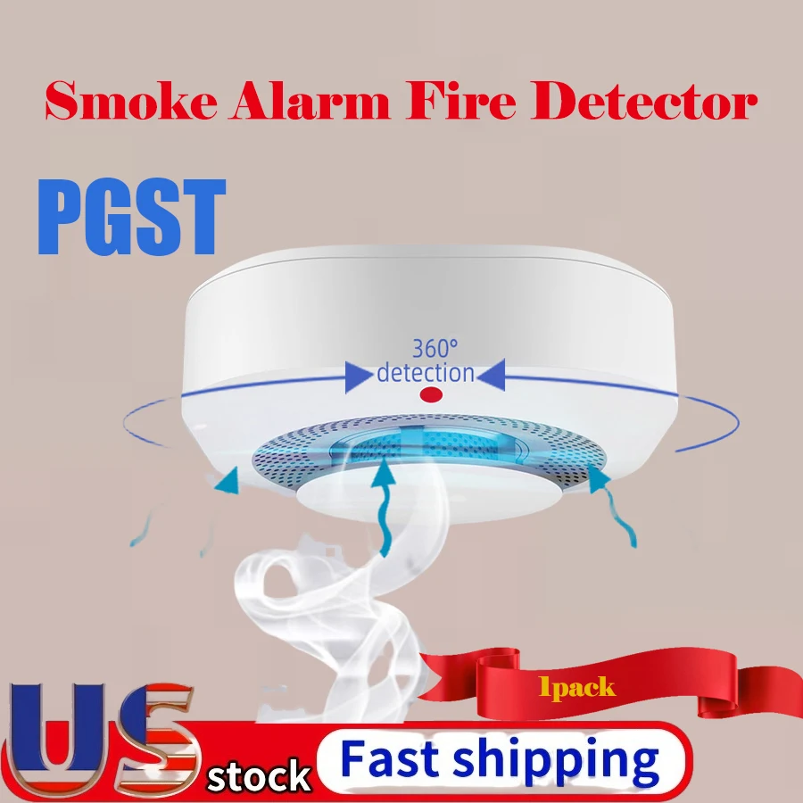PGST Smart Standalone Wireless Smoke Detector,Fire Protection,Home Security Alarm,Sound Light Alarm,Battery Powered,for home,etc