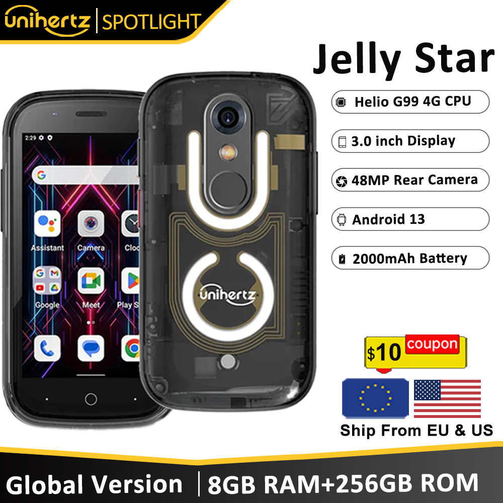Unihertz Jelly Star Mini Smartphone Android 13 8GB 256GB Led Light Unlocked Transparent Backshell Cellphones 48MP 3 inch Phone