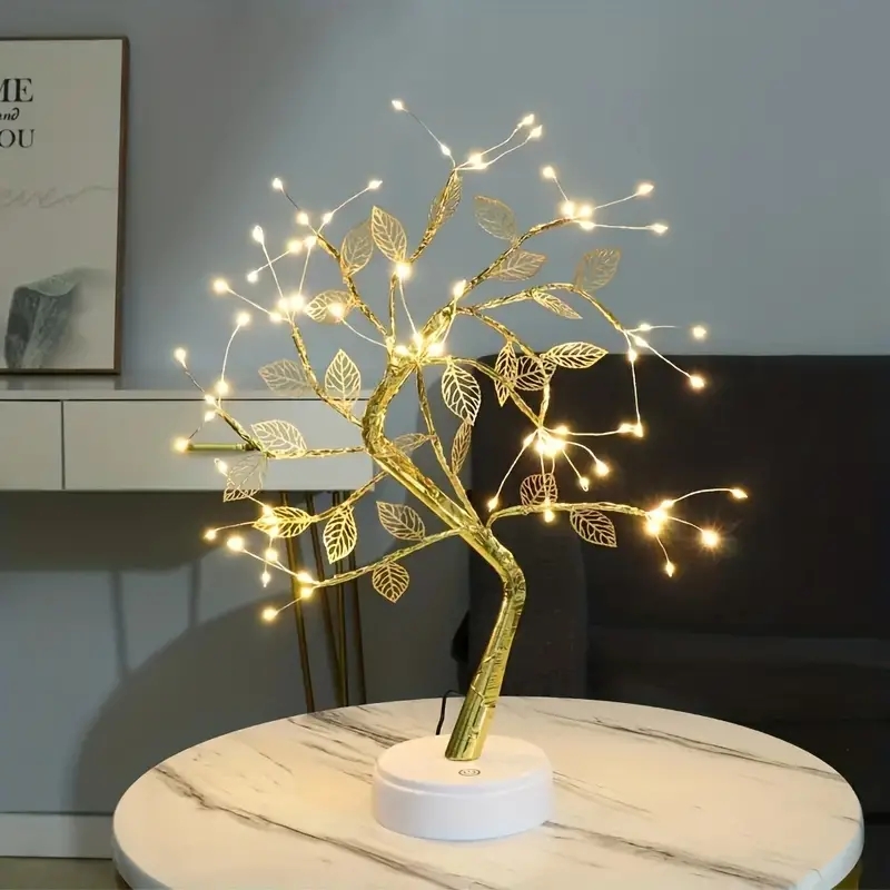 Golden Leaf 72 Led Touch Copper Wire Night Light Tree Light Battery Box USB Light String For Home Decoration