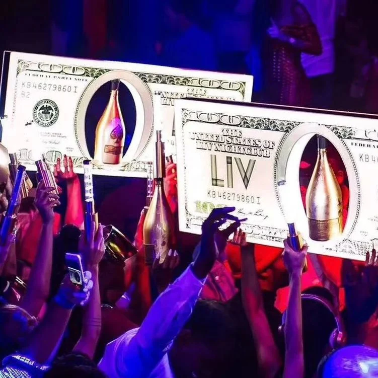 US Dollar 100 Benjamin Bill Bar Bottle Presenter LED Rechargeable Champagne Glorifier VIP Service Tray for Lounge Bar Nightclub