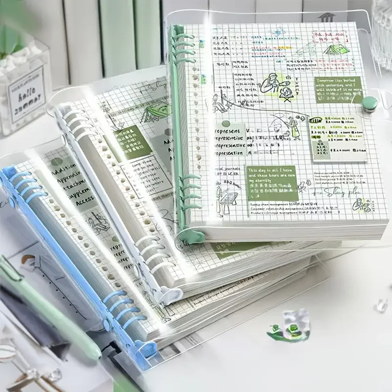 Diario A5 de 240 páginas, cubierta suave transparente, libro a cuadros de hojas sueltas, cuadernos escolares, Bloc de notas, cuadernos de escritura para oficina