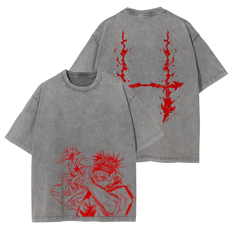 Camisetas de Anime j-jujutsu k-kaisen, camiseta Vintage lavada de CHOSO, camisetas de manga corta de gran tamaño Fushiguro Toji Sukuna Gojo Saturo para hombres