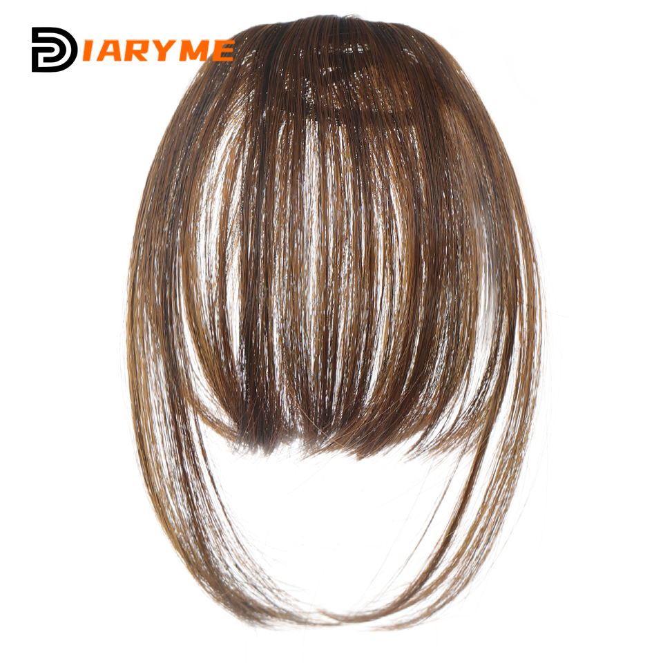 Clip recto en flequillo de fibra sintética, flequillo de aire negro marrón claro, extensión de cabello, flequillo de cabello Natural para mujeres, flequillo falso