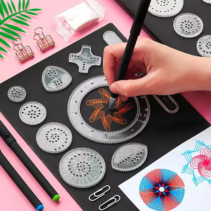 22pcs Spirograph Drawing Toys Set Geometric Ruler Mathematical Roulette Drawing Tools Learning Painting Puzzle Toys Art Tool