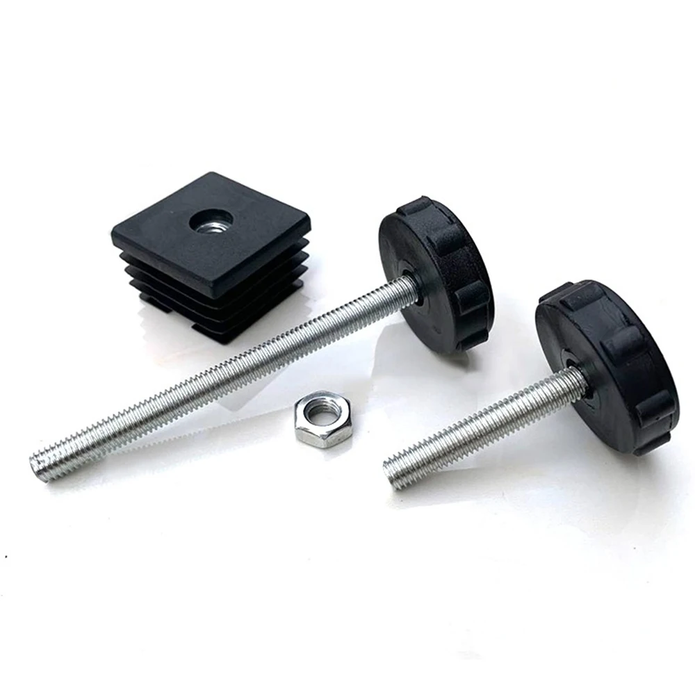 4Pcs ปรับเท้าแผ่น M8 Nut ท่อปลั๊กสีดำรูปสี่เหลี่ยมผืนผ้าหลอดเฟอร์นิเจอร์ Leveling ฟุต Levelers สำหรับตารางขาเก้าอี้