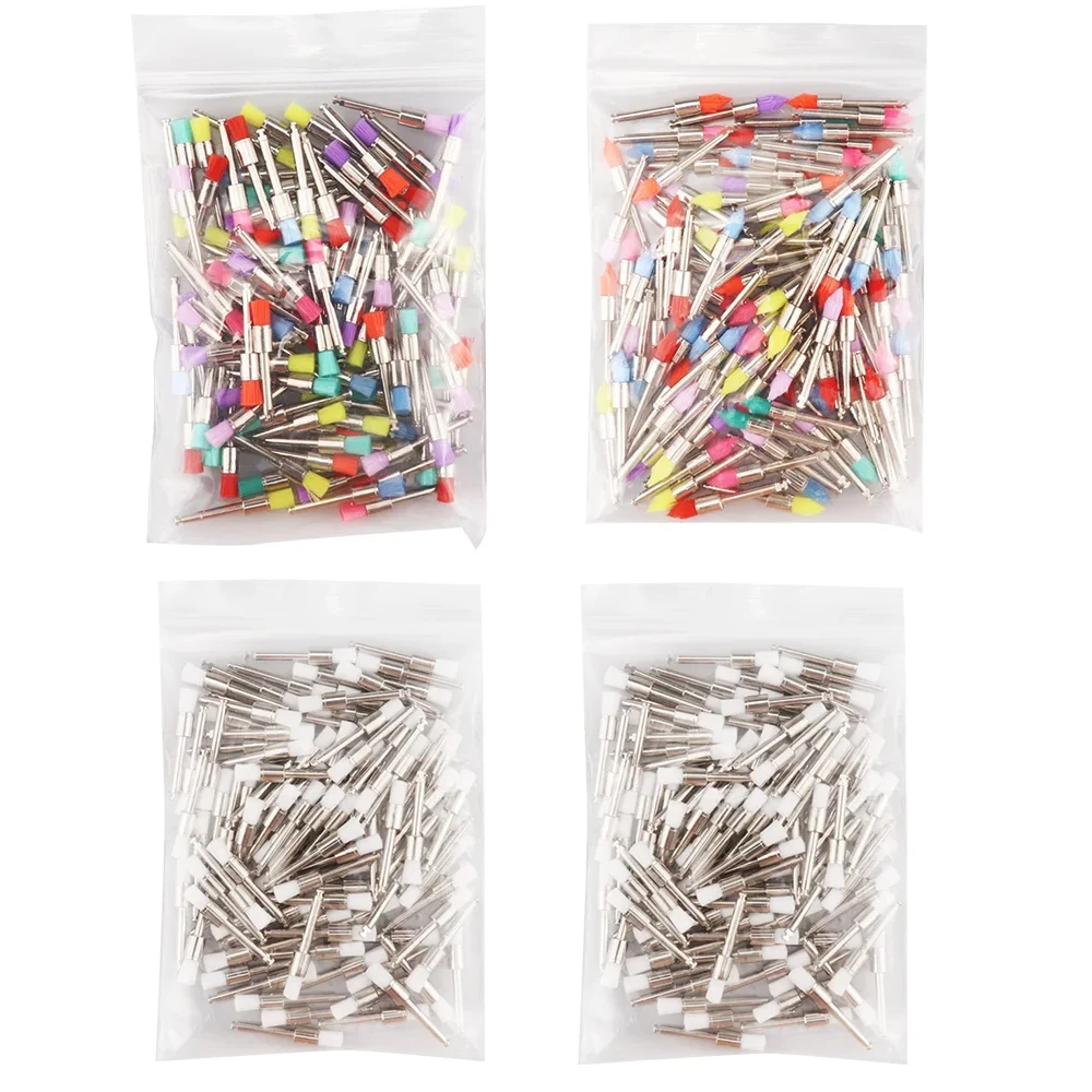 100 pçs materiais dentários profilaxia escova cor branco náilon polimento escovas ra haste 2.35mm polidor odontológico