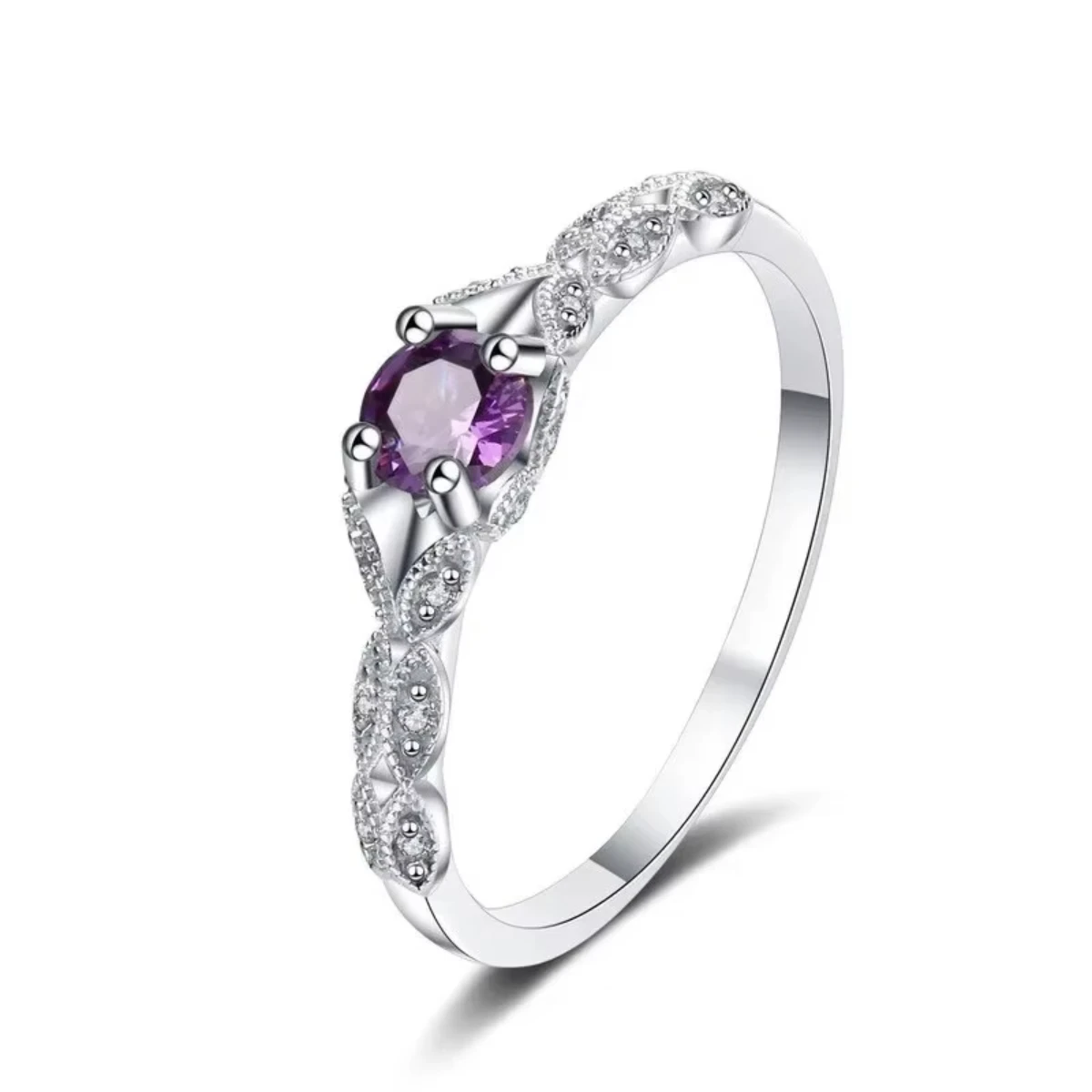 Anello da donna in argento leggero stile lusso con ametista zircone Anello con temperamento con gemma di moda semplice europea e americana