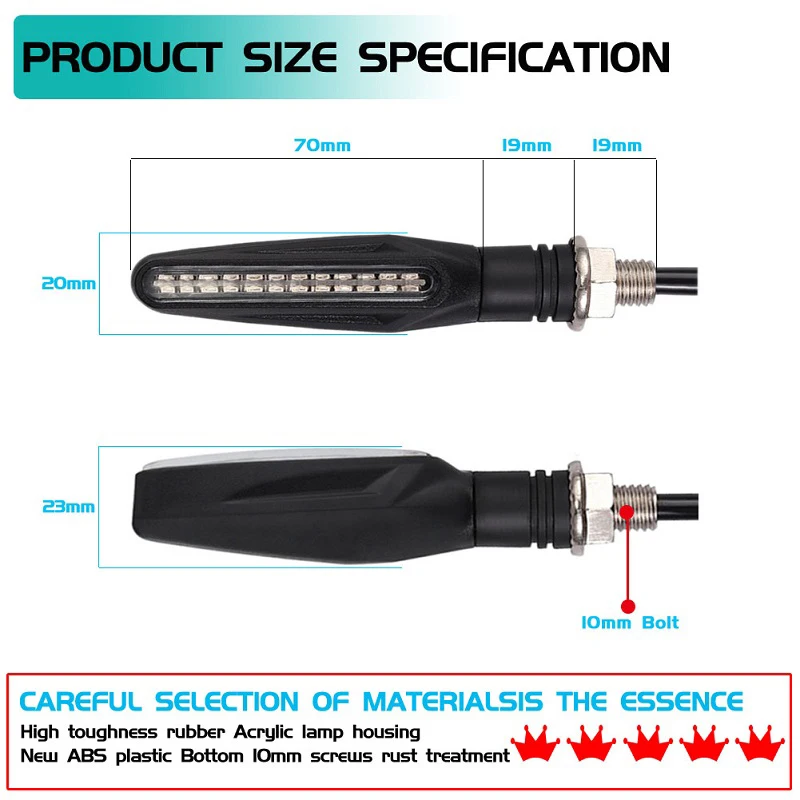 2PCS Motorcycle Turn Signal Light E11 Mark Built Relay 335SMD Turn Signals Indicator Flashing Light Blinker Universal M10 Bolt