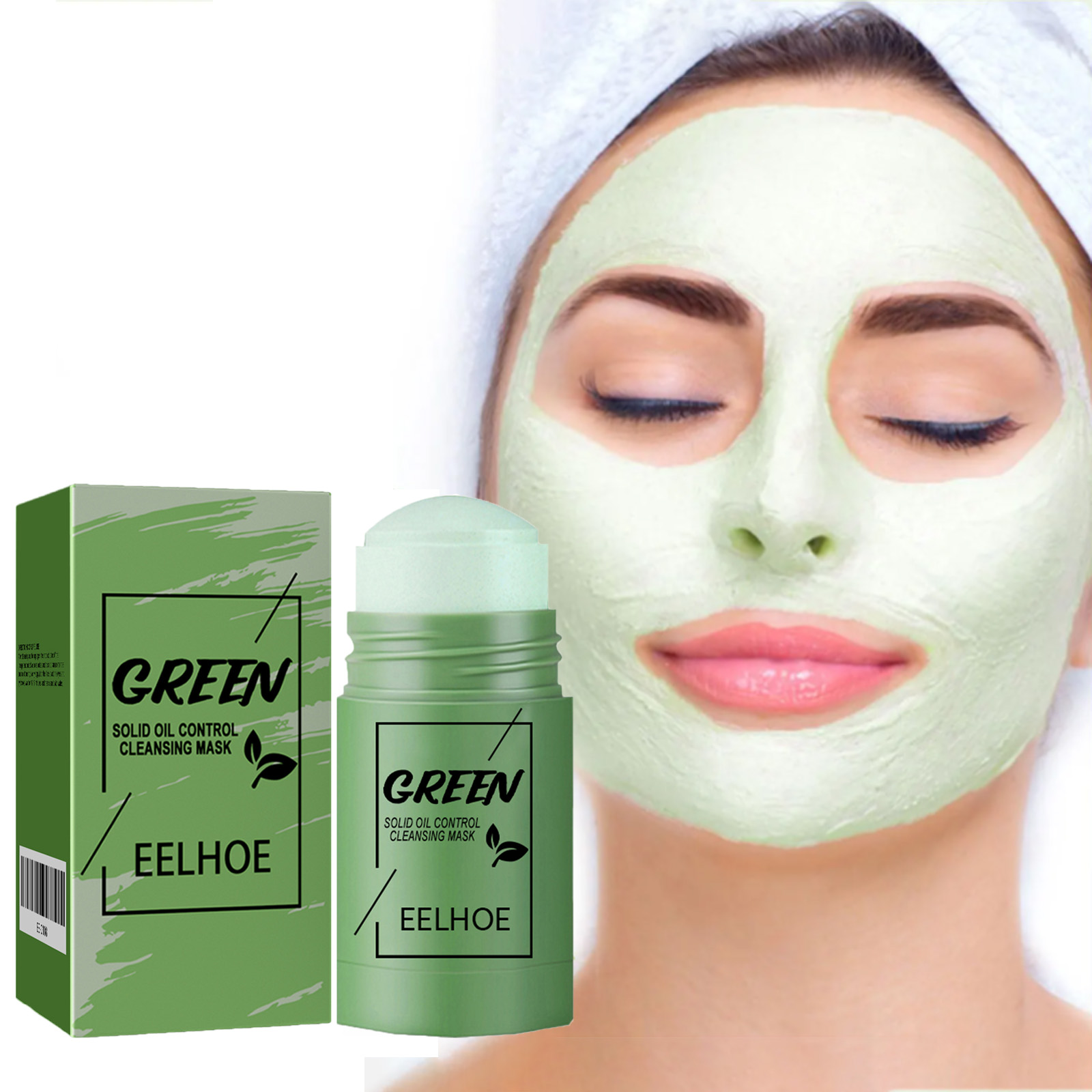 Green Tea Cleansing Solid Face Mask Cleansing Pores Remove Acne Blackhead Oil Control Shrink Pores Brightening Face Skin Care