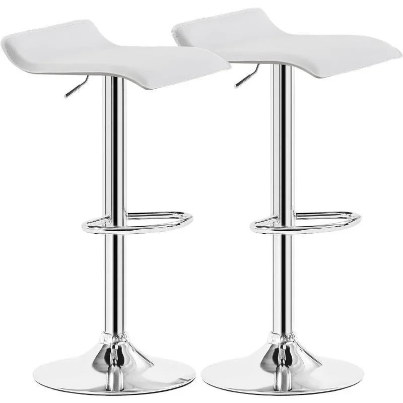 Bar Stools Set of 4, Armless Adjustable Swivel Barstools, Modern Backless Counter Height Stools for Kitchen, Island, Bar, White