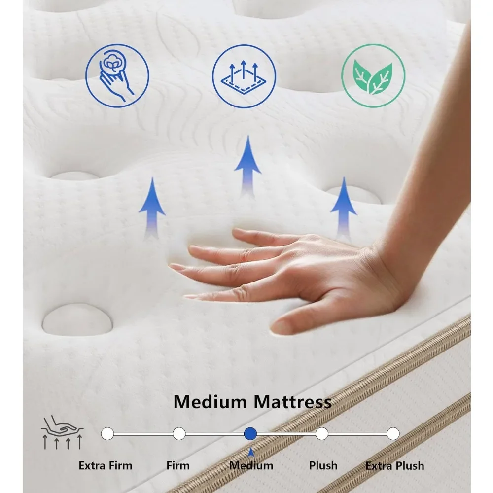 Full Size Mattress, 12 Inch White Full Mattress in a Box, Memory Foam Individually Pocket Coils for Pain Relief,Sweet Sleep