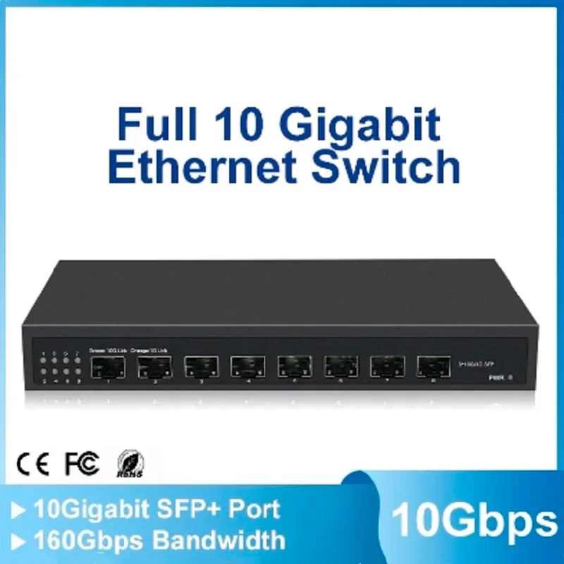 ZJ 8*10G SFP + настольный неуправляемый сетевой коммутатор Ethernet
