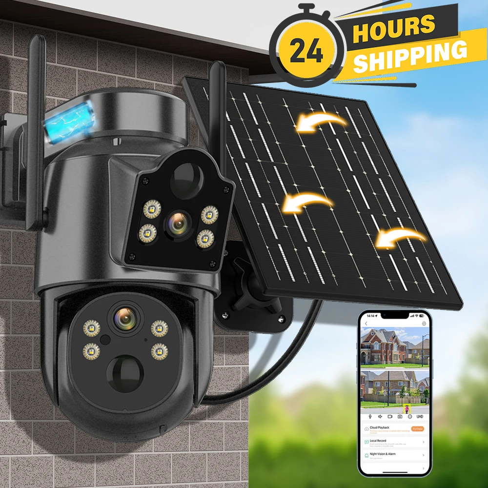 4K HD Outdoor Eingebauter Akku Dual Lens Solar WiFi Kamera 2K Sicherheitskamera Solarpanel Drahtlose Videoüberwachung CCTV iCSee