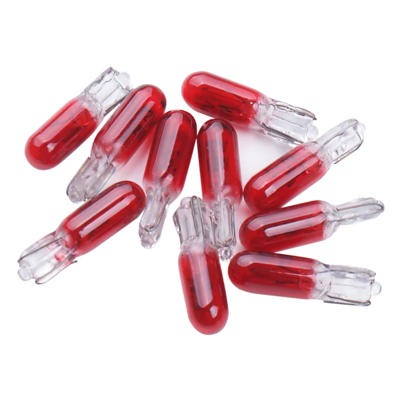 10 Uds. Bombilla de Panel halógeno T5 de luz de calibre de coche 12V 1,2 W W 1,2 W claro rojo azul amarillo lámpara de instrumento de vidrio luces bombilla de estilo de coche