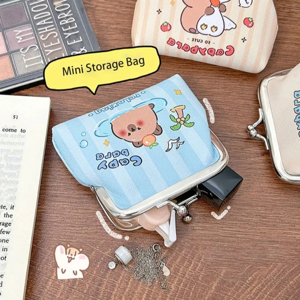 กระเป๋าใส่เหรียญการ์ตูน PU Capybara แบบพกพากระเป๋าใส่เหรียญขนาดเล็กน้ำหนักเบามีบานพับกระเป๋าเก็บของกระเป๋าสตางค์ถือสำหรับเด็ก