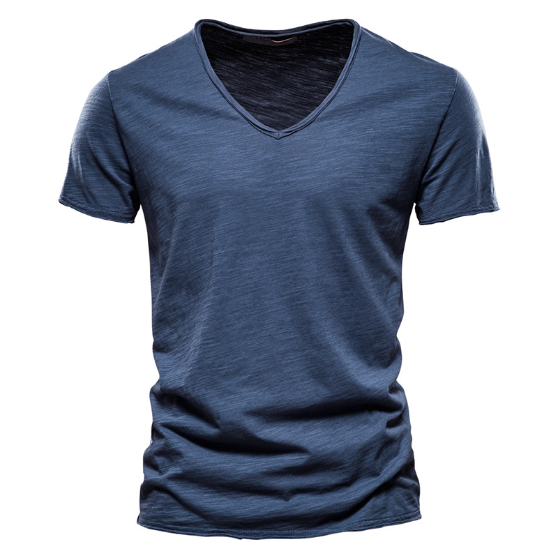 Nowy 100% bawełniany T-shirt męski Topy z dekoltem V Cienkie koszulki z krótkim rękawem Wysokiej jakości męska moda Fitness Gorąca koszulka dla mężczyzn Rozmiar S-5XL