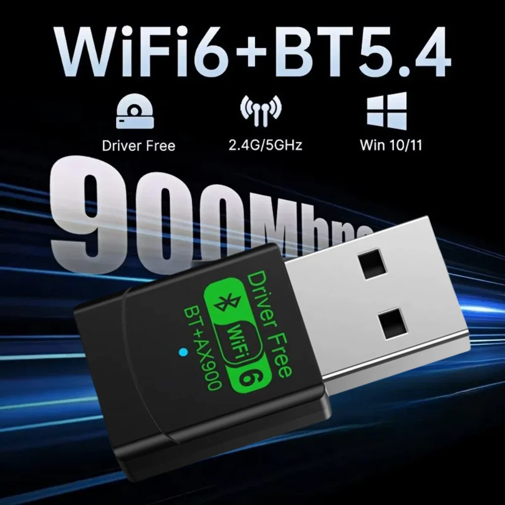 WiFi 6 AX900 BT5.4 USB-адаптер Двухдиапазонная Wi-Fi-карта 2,4G и 5 ГГц Ключ 2 в 1 USB Беспроводная сеть Wlan Приемник Win 10/11 ПК