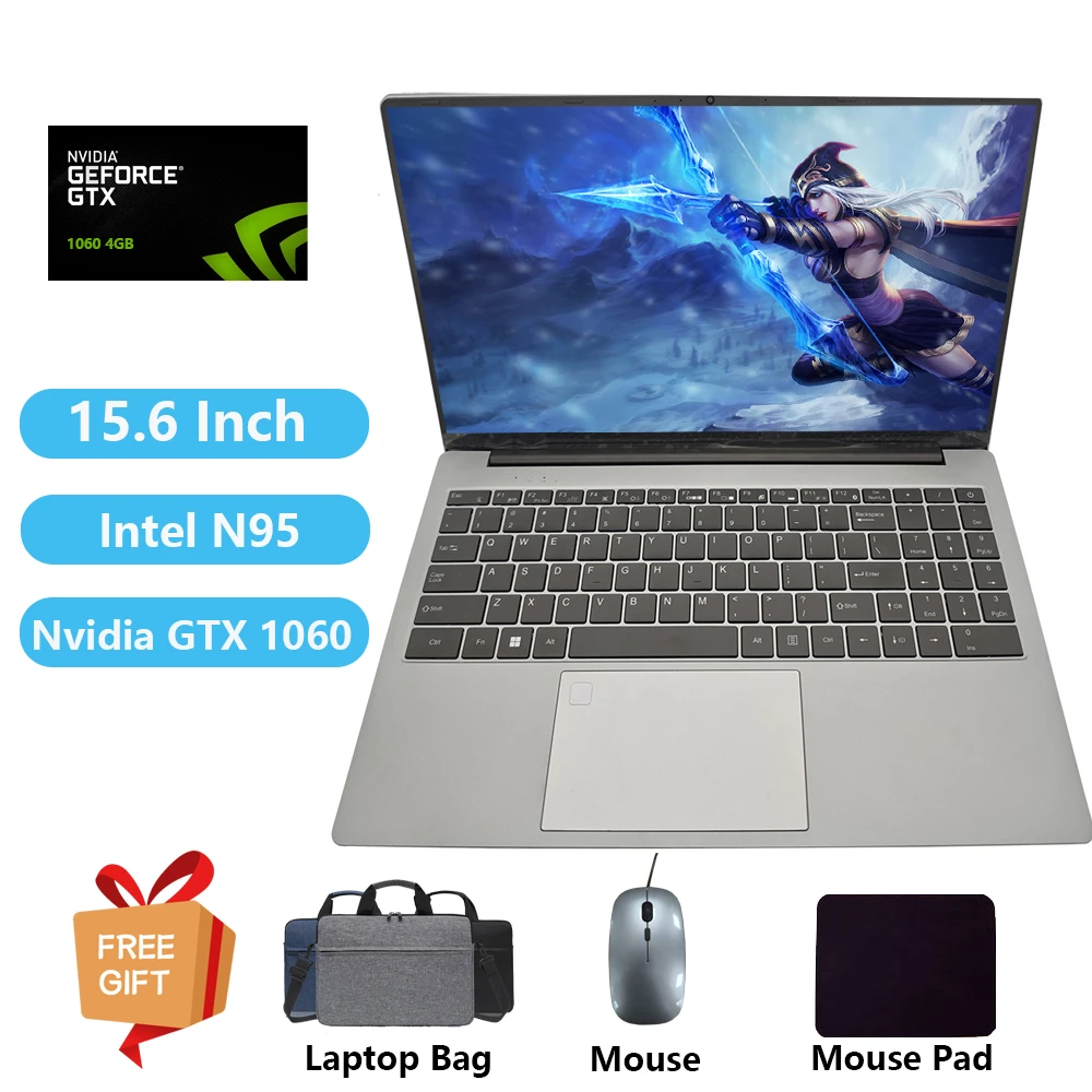 Ordinateur portable de jeu avec carte de fouille, NVIDIA GTX1060, Windows 11, Intel N95, 32 Go de RAM, 1 To, Netbook RJ45, 2024