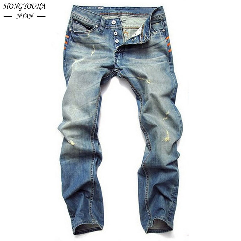 Ropa de calle para hombre, pantalones vaqueros rectos rasgados ajustados, pantalones vaqueros diarios para hombre, pantalones vaqueros informales de algodón de otoño de alta calidad, pantalones para hombre